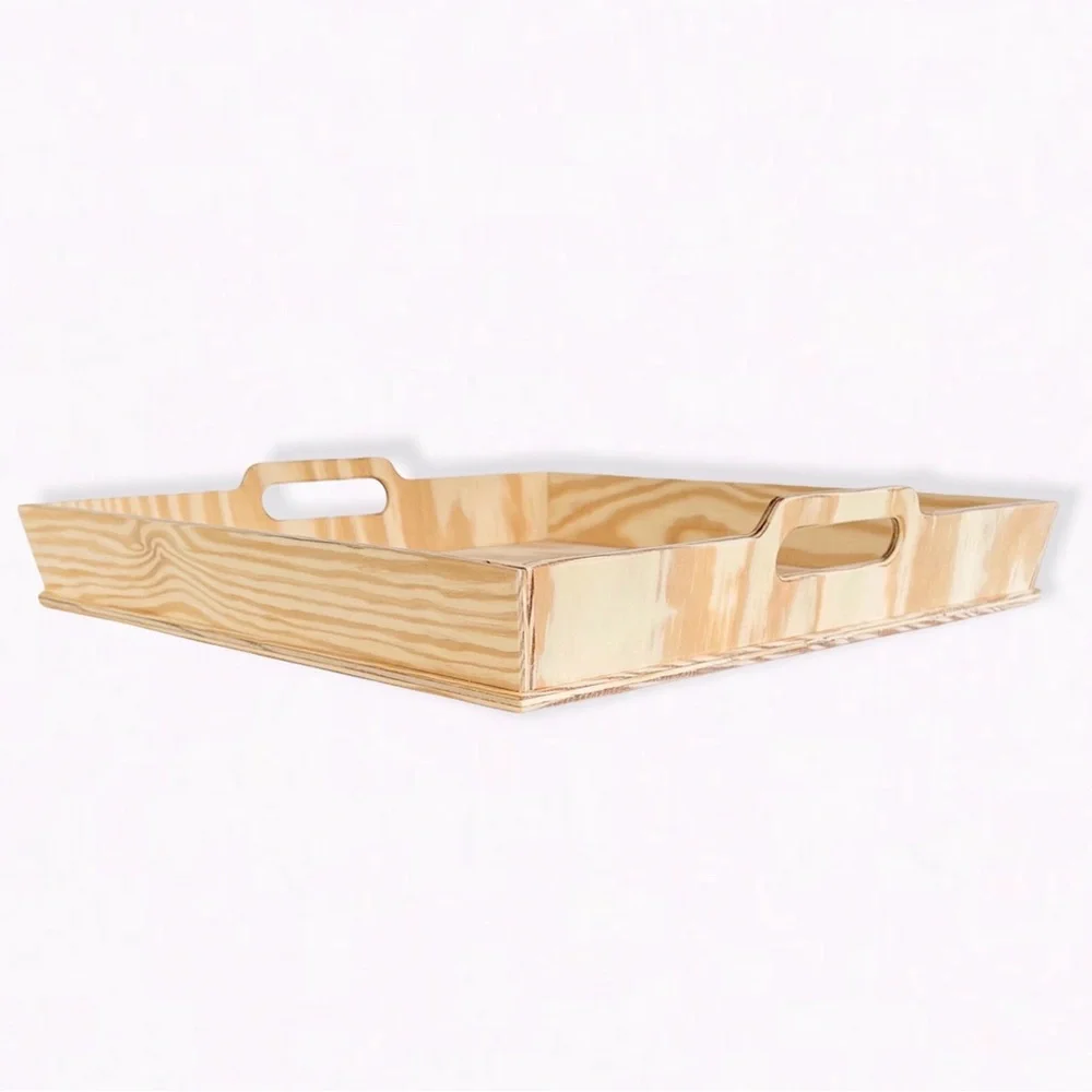 DIY Handmade Tray Pinewood Unfinished Handles Rectangular Rustic - Picture 3 of 14